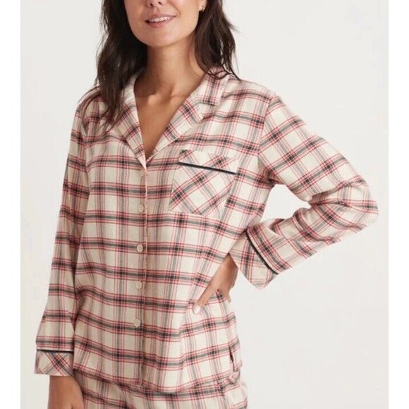 Marine Layer Pajama‎ Size Medium Flannel Classic PJ Top in Red Cream Plaid #N4-5 - Picture 1 of 10
